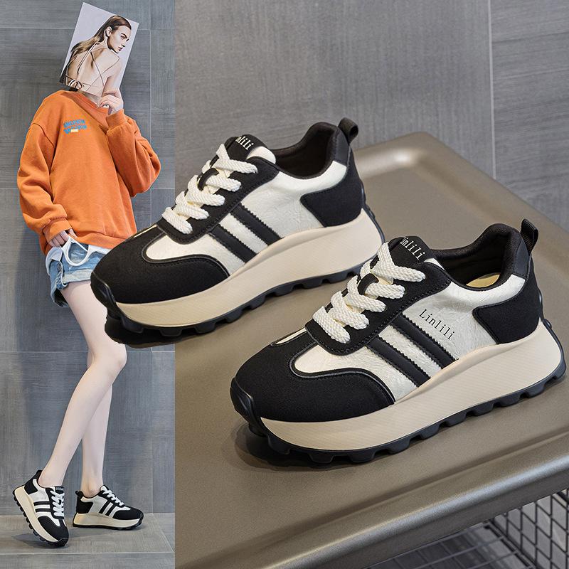 2025 spring and autumn comfortable versatile lace-up trend comfortable new thick-soled casual low-top lace-up dad shoes women