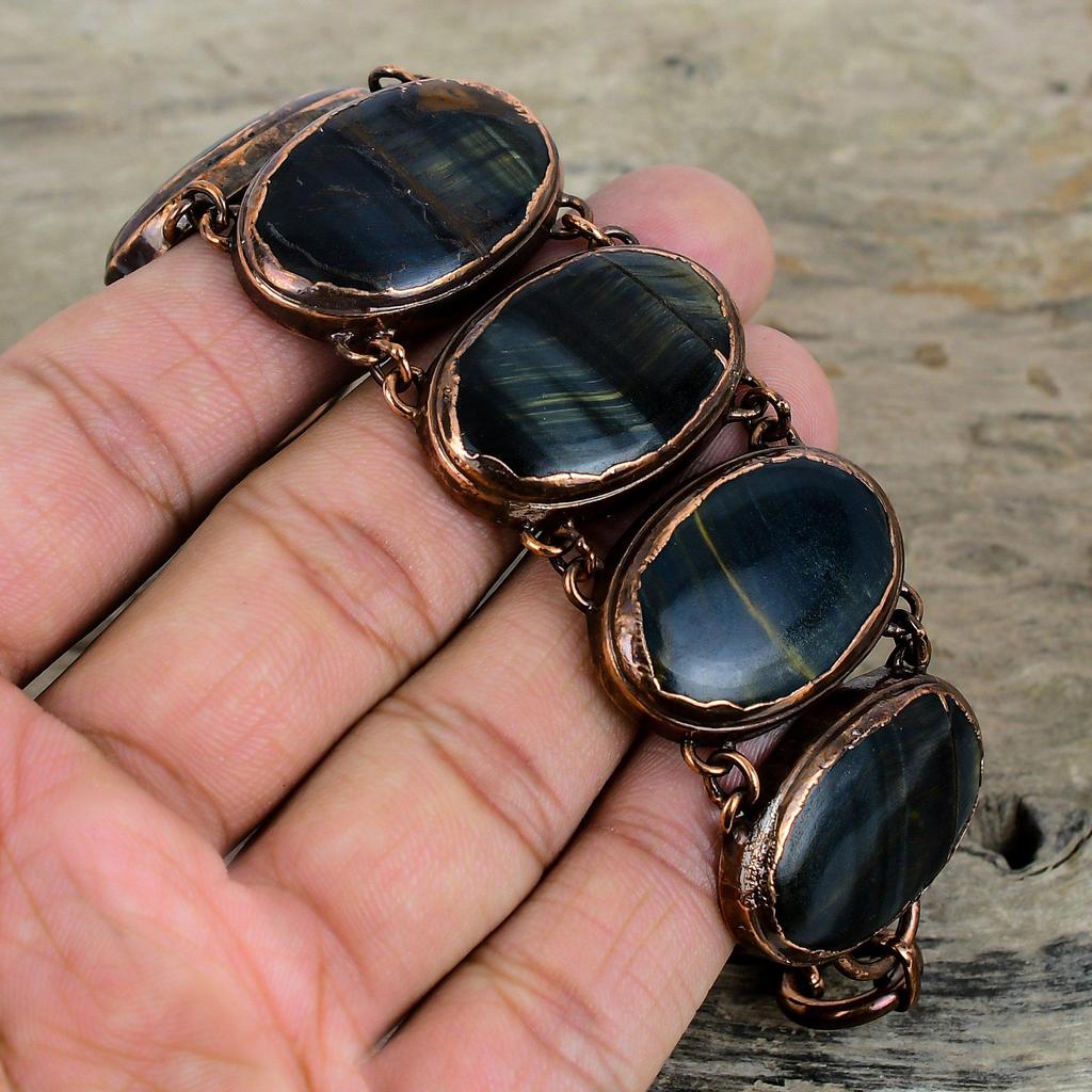 Pietersite Bracelet Electroformed Copper Bracelet Adjustable Chain Bracelet Handmade Gemstone Bracelet Electroformed Jewelry Engagement Gift