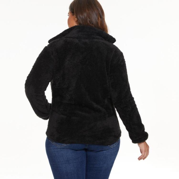 Warmer Wintermantel Damen Schwarz Fleece Stehkragen Langarm Reißverschluss Damen Herbstmantel