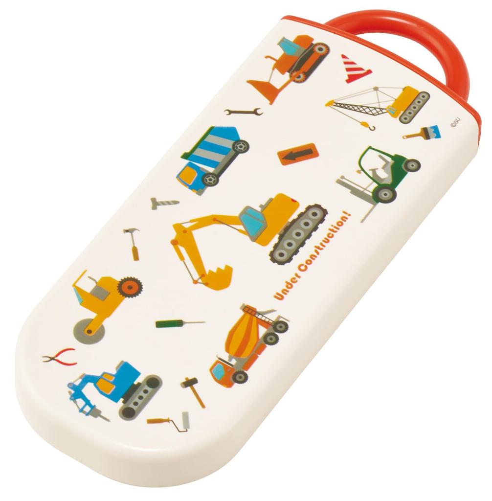 Skater Children's Lunch Box Chopsticks Trio Set (Chopsticks, Spoon, Fork) 16.5cm, Construction Vehicles Design, Boys' Model TACC2-A