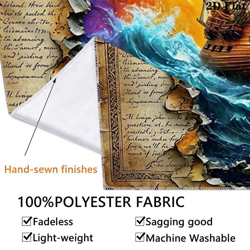 Pirate Ship Art Wall Tapestry Aesthetic Wall Hanging Printed Fabric Blanket Decorative Tapestries for Bedroom Living Room Home Decor