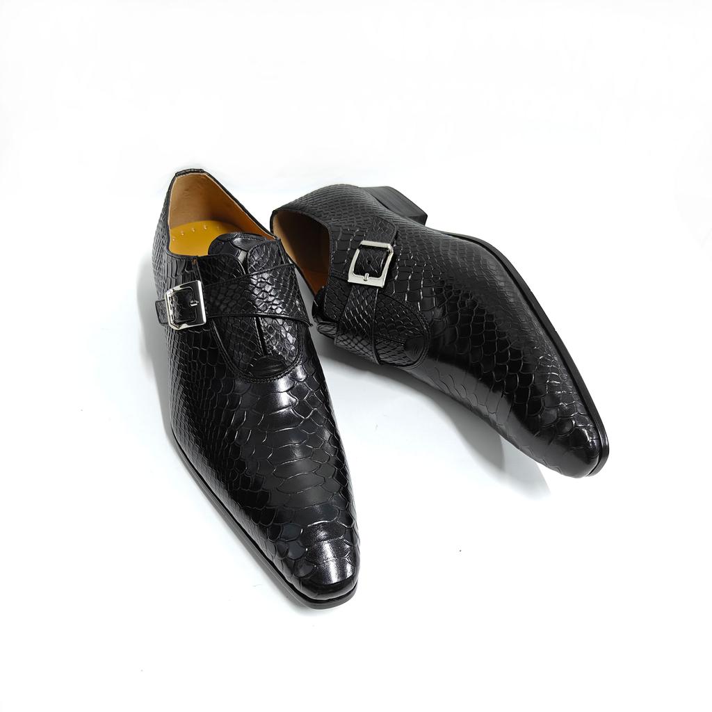 Fashion High Class Men Shoes Handmade Loafers Office Formal Wear Serpentine Pattern Printed Monk Style Fashion Handcraft Buckle Man Shoe
