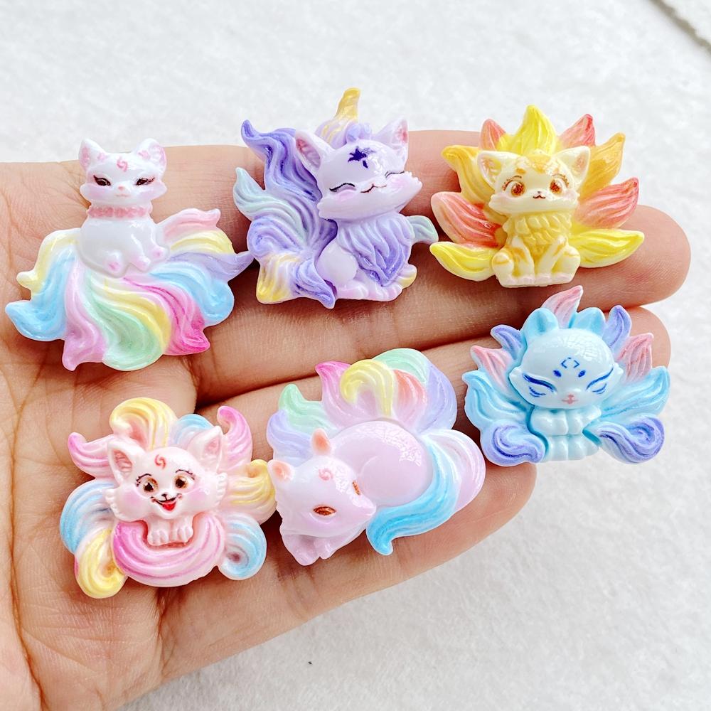 10Pcs Cute ResinMixed Rainbow Cartoon Cat Flatback Figurines - for Scrapbooking, Wedding Decor & DIY Jewelry Making Accessories