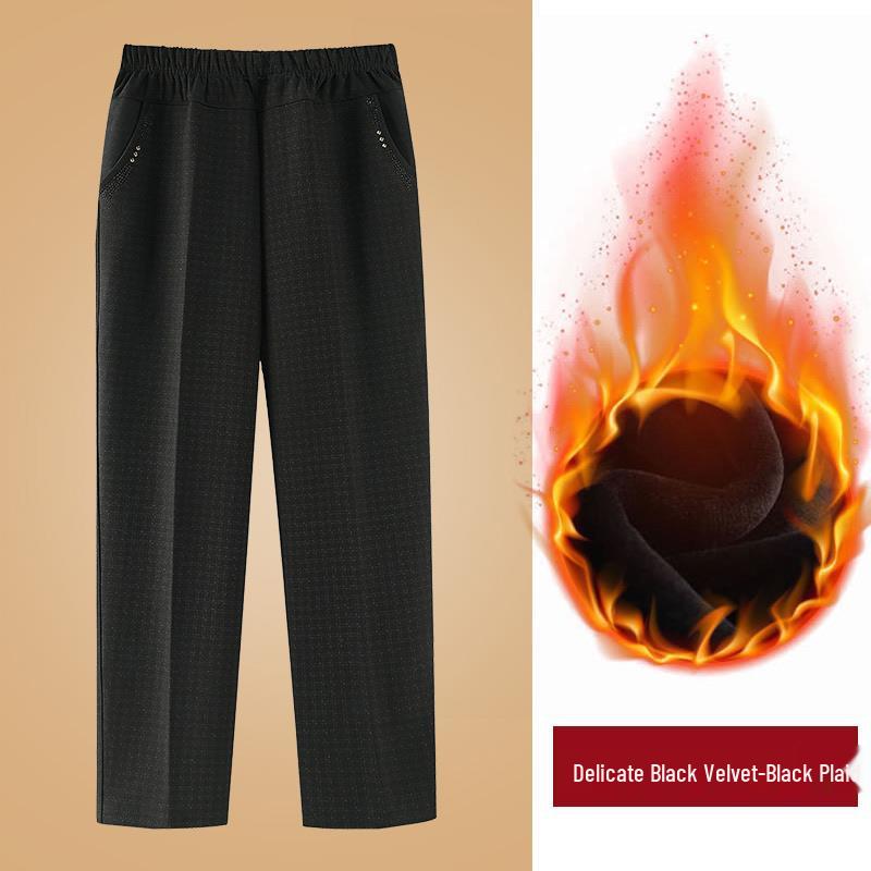 Women's Plus Size Warm Fleece-Lined Straight-Leg Pants for Autumn and Winter