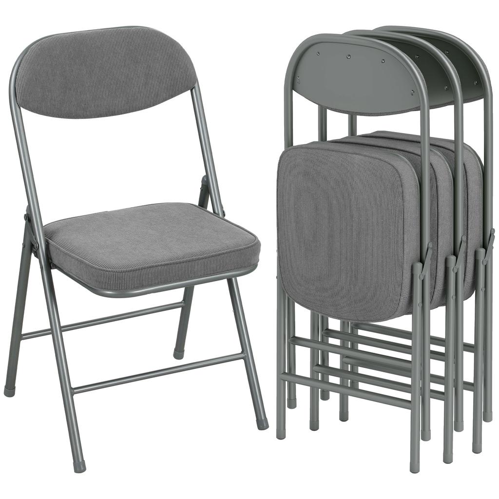 Set of Four Folding Corduroy Seat Chairs - Grey