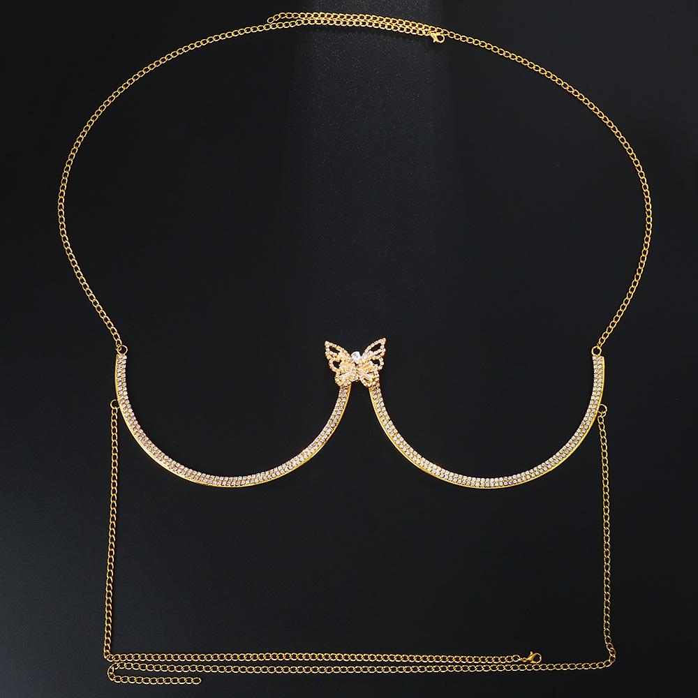 New Rhinestone Butterfly Chest Chain Fashion Sexy Chest Support Stainless Steel Chest Bracket Bra Chain Body Chain
