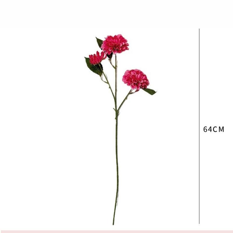 3-Head Dahlia Simulated Flower Silk Flower Fake Flower Dark Fragrant Ball Chrysanthemum Home Decoration Wedding Hall Flower Arrangement