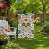 Weather Resistant Patio Banners Day of The Dead Garden Flag, 12x18 Inch Floral Skull Decorative Yard Sugar Ornaments Mexican Gothic Skeleton