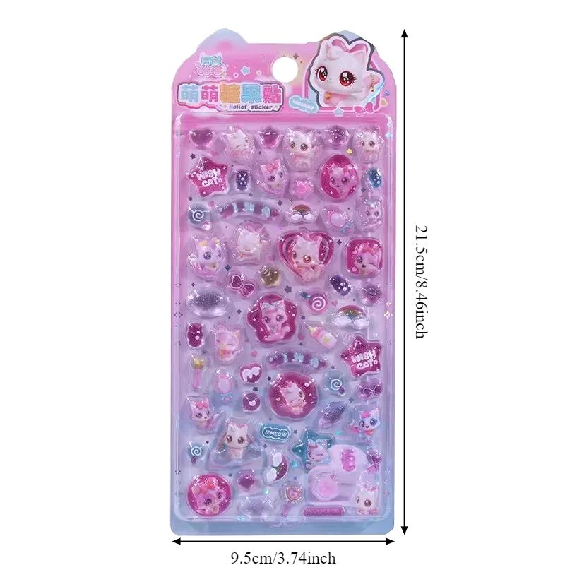 Cute 3D Relief Wish Cat Stickers - Clear Crystal Decals Waterproof for Girls Phone Cartoon Decoration and DIY Gift Presents