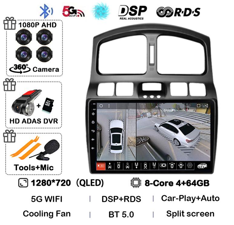 Android 14 Car Radio For Hyundai Santa Fe SM 2000-2012 For JAC S1 (Rein) 2007-2013 Multimedia Video Player Navigation Stereo DSP