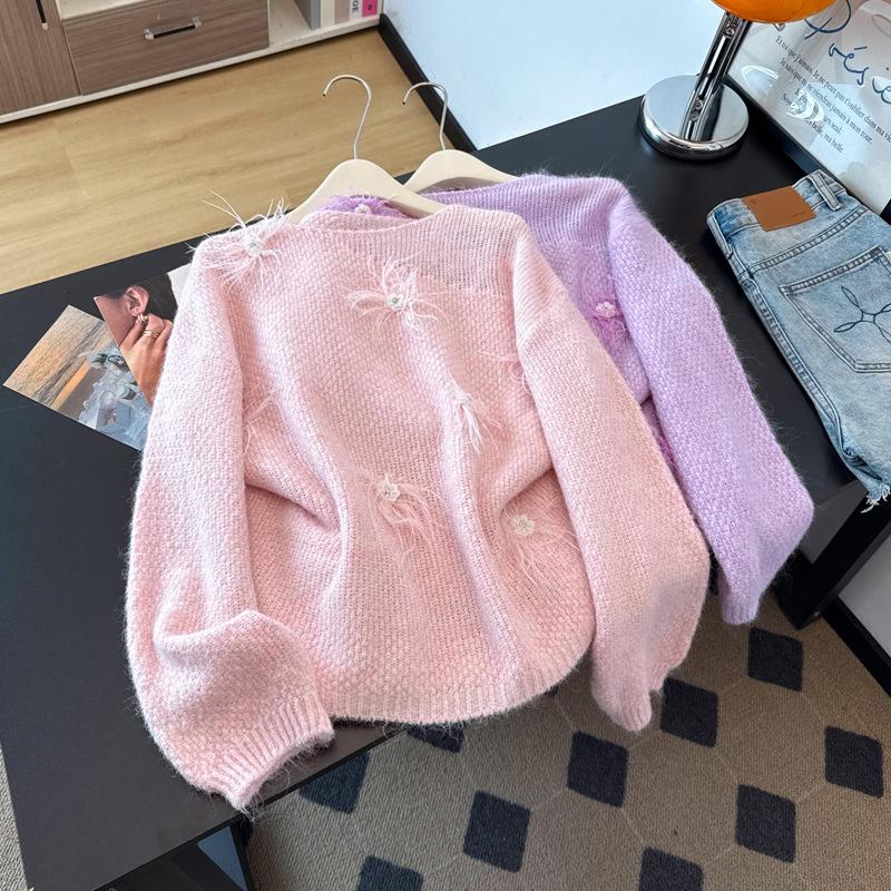 Plus Size Chic Floral Knitwear Slimming Soft Autumn/Winter Sweater for Women
