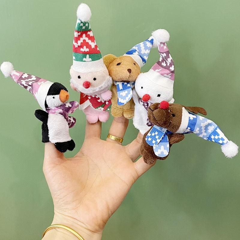 Christmas Plush Finger Puppets Mini Animal Toys Set Kids 7-14 Years Soft Short Fur PP Cotton Stuffed