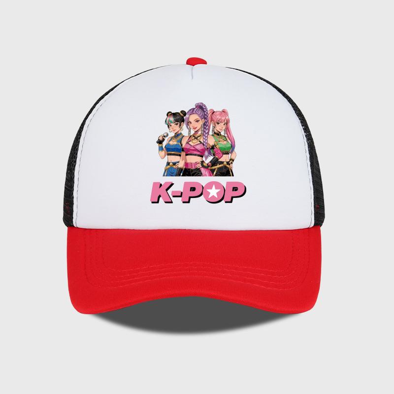 K-Pop Anime Idol Girl Group Printed Mesh Cap – Adjustable Unisex K-Pop Concert Fan Sun Hat – Fashion Headwear
