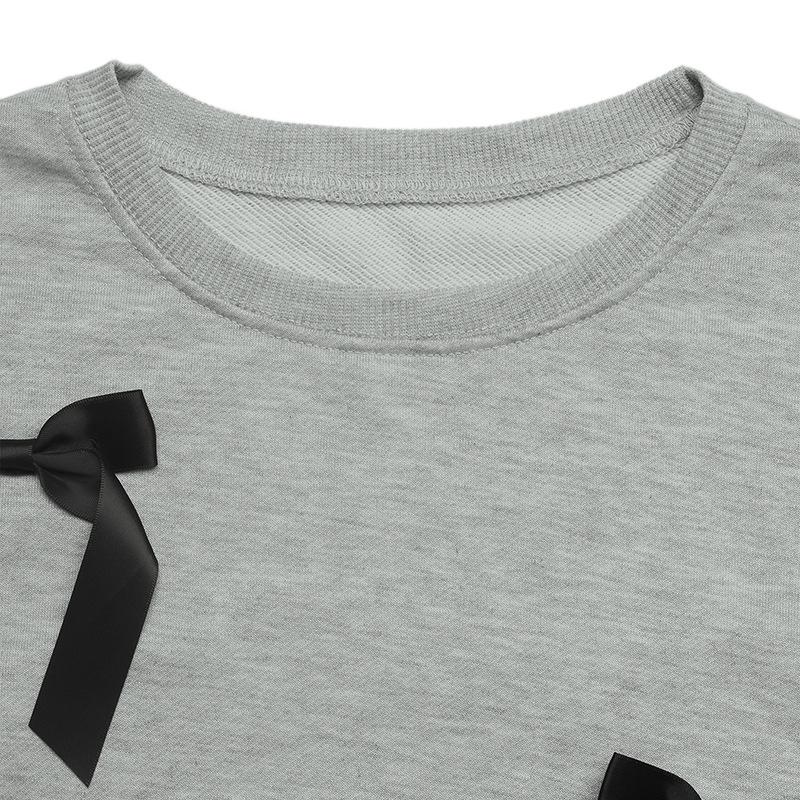 Baifen Zhiyi 2025 Autumn Sweet Style Grey Hoodie with Bow Accent