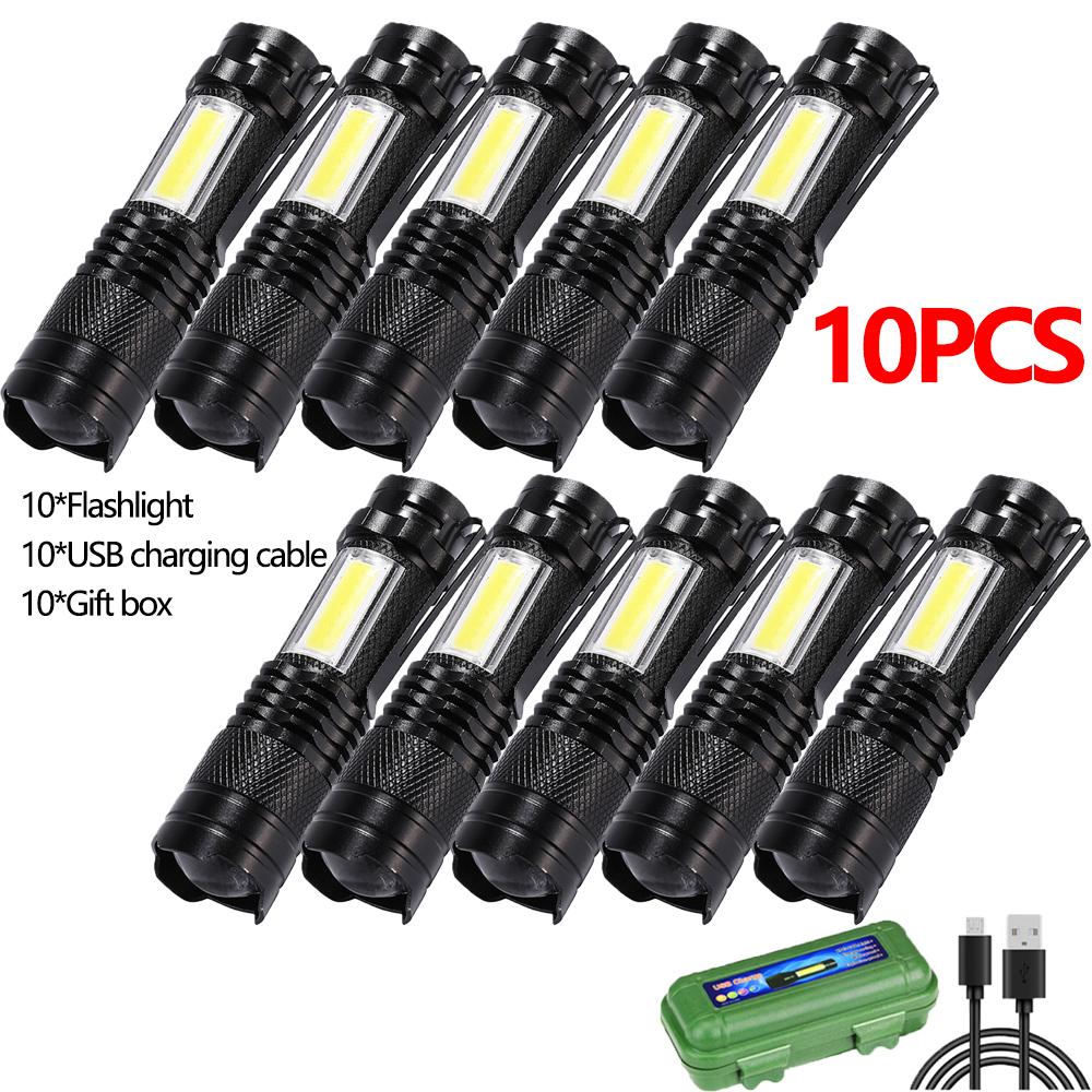 Mini Portable 2000 Lumens Led Flashlight Built In Battery Torch COB Variable Focus Waterproof Tactical Flashlight Bulb Light