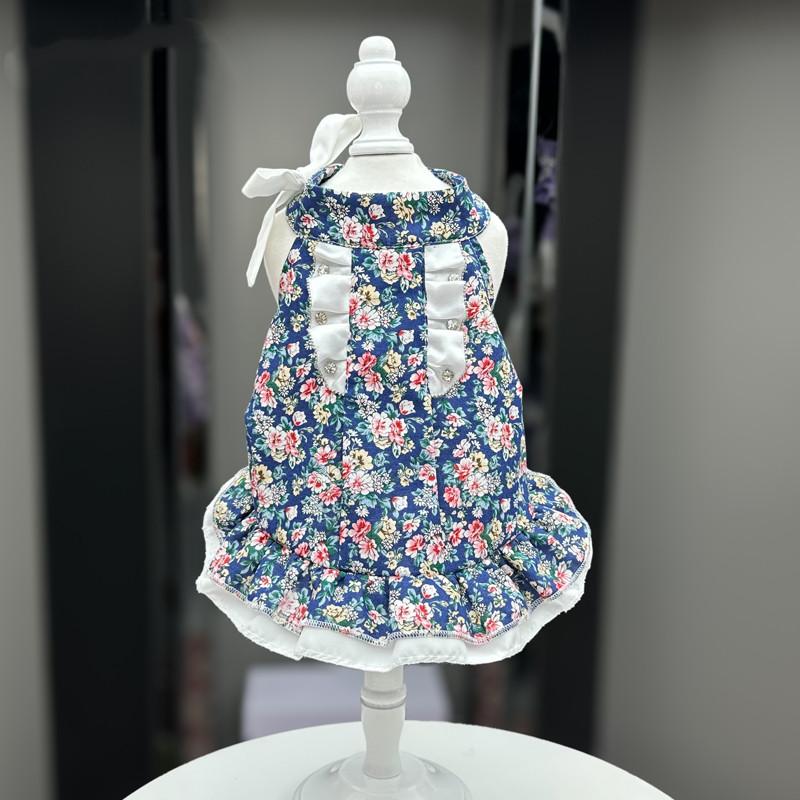 Cute Floral Dog Dress Summer Pet Apparel Skirt Doggie Puppy Small Dog Costumes Yorkie Pomeranian Shih Tzu Maltese Clothing Blue XS（old） синий