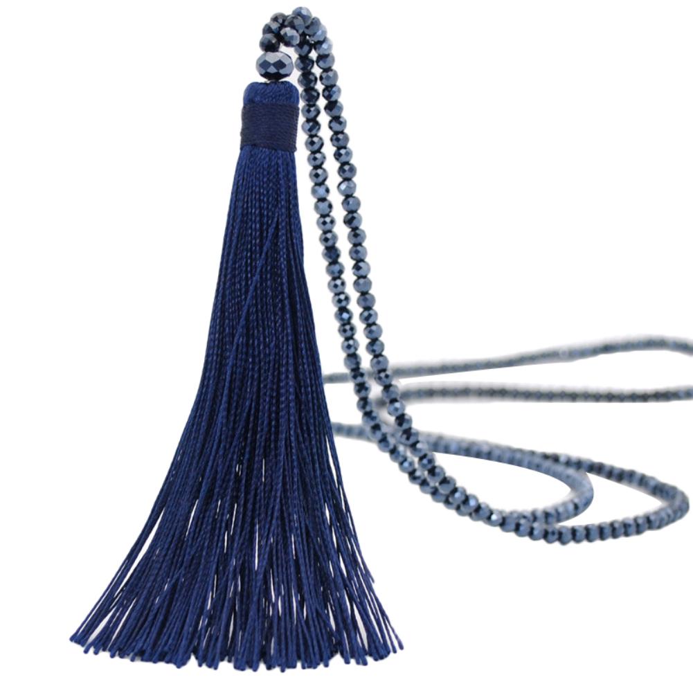 Tassel Fashion Women Faux Beaded Necklace Crystal Pendant Jewelry Gift Long