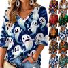 Women's V-Neck Halloween Print Lightweight Blouse for Spring and Summer
