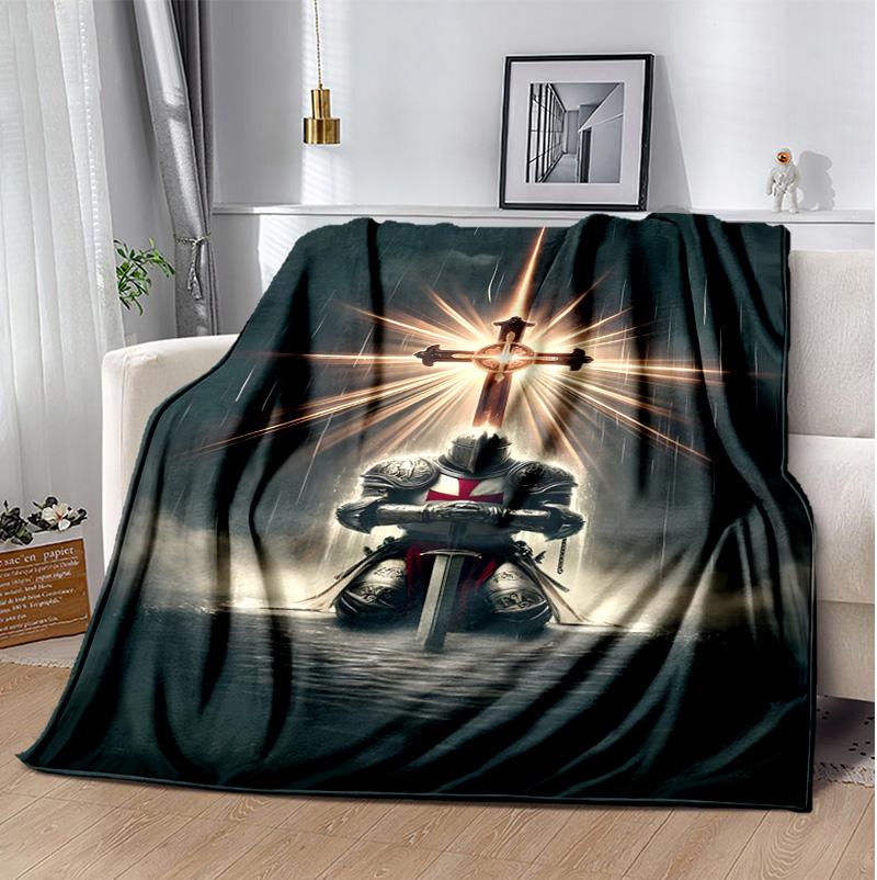 Cross Templars Knight Flannel Blanket Soft Warm All-Season Throw, Design for Camping, Car Travel, Hiking Sofa, Bed, Office Perfect Gift for Parties