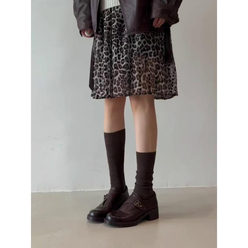 Sheepskin Version~ British Style Thick-soled Belt Buckle One-pedal Small Leather Shoes Women's Commuter Style Leather Deep-mouth Loafers