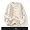 Herren Rot Dicker Zopfmuster Pullover Lässig Langarm Warm Pullover Oberbekleidung