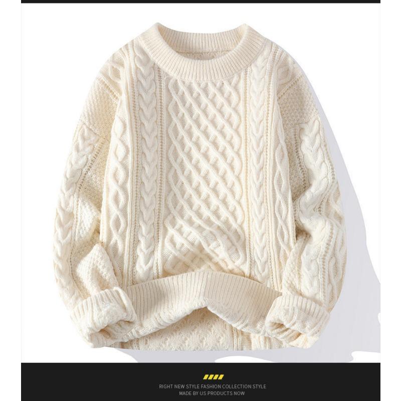 Herren Rot Dicker Zopfmuster Pullover Lässig Langarm Warm Pullover Oberbekleidung