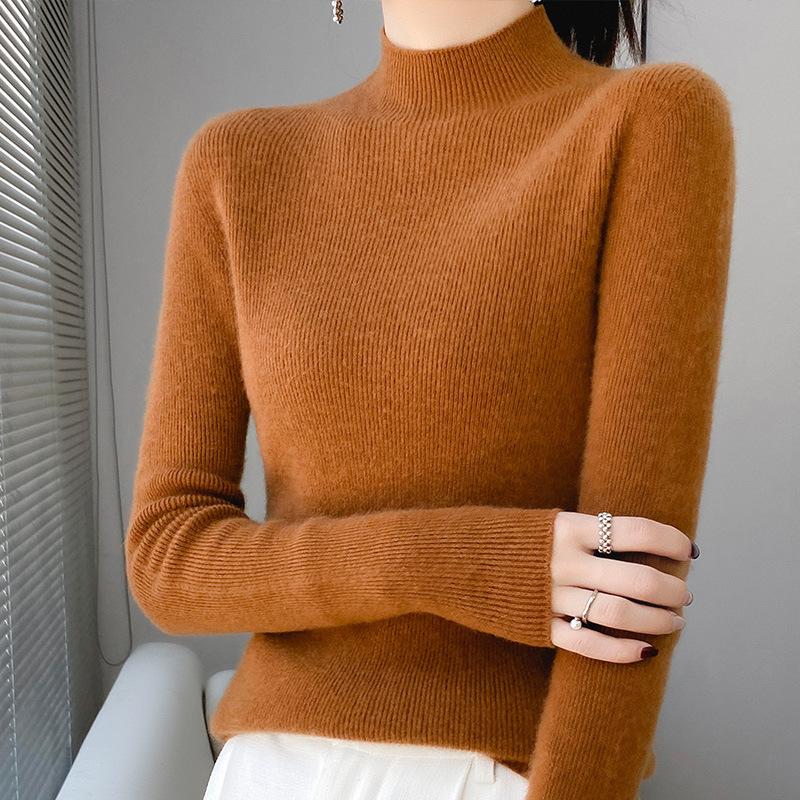 Cardigan Damen Innenstrickware, Slim und Dünn, Rollkragenpullover, Einfarbige Basisschicht