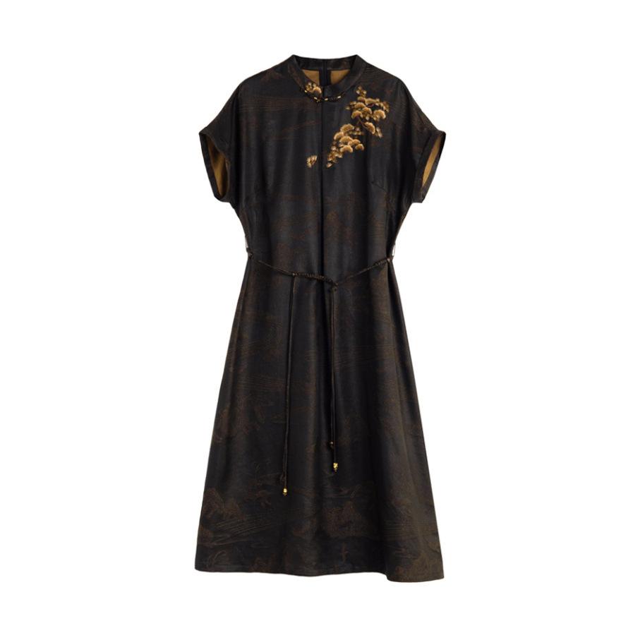 Xiangyun Yarn Embroidered Silk Dress Medium and Long Women's Summer New Mulberry Silk Skirt