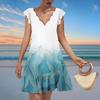 Women's Fashion Casual V Neck Wavy Edge Print Short Sleeve Dress