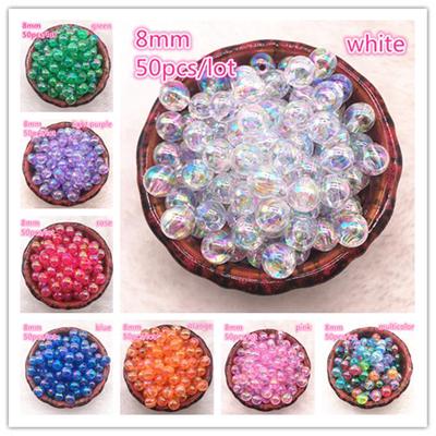 50 Uds. Cuentas acrílicas redondas de Color AB de 8mm cuentas espaciadoras sueltas para fabricación de joyería pulsera DIY