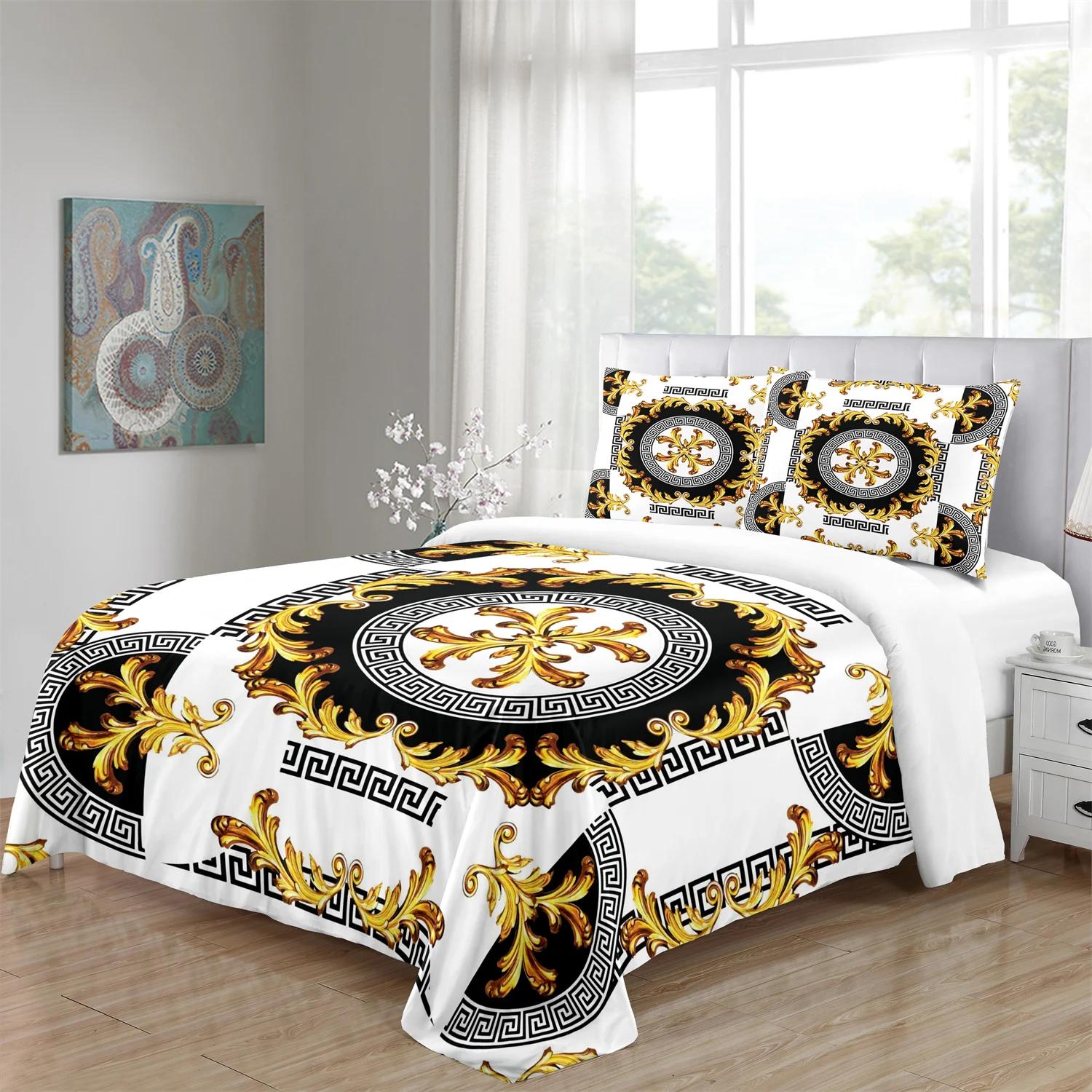 

Luxury Brands Black Gold Design Comforter Soft King Queen Full Size Duvet Cover Set 3pcs Bedding Set Quilt Cover 2 Pillowcases US King 264x228cm
