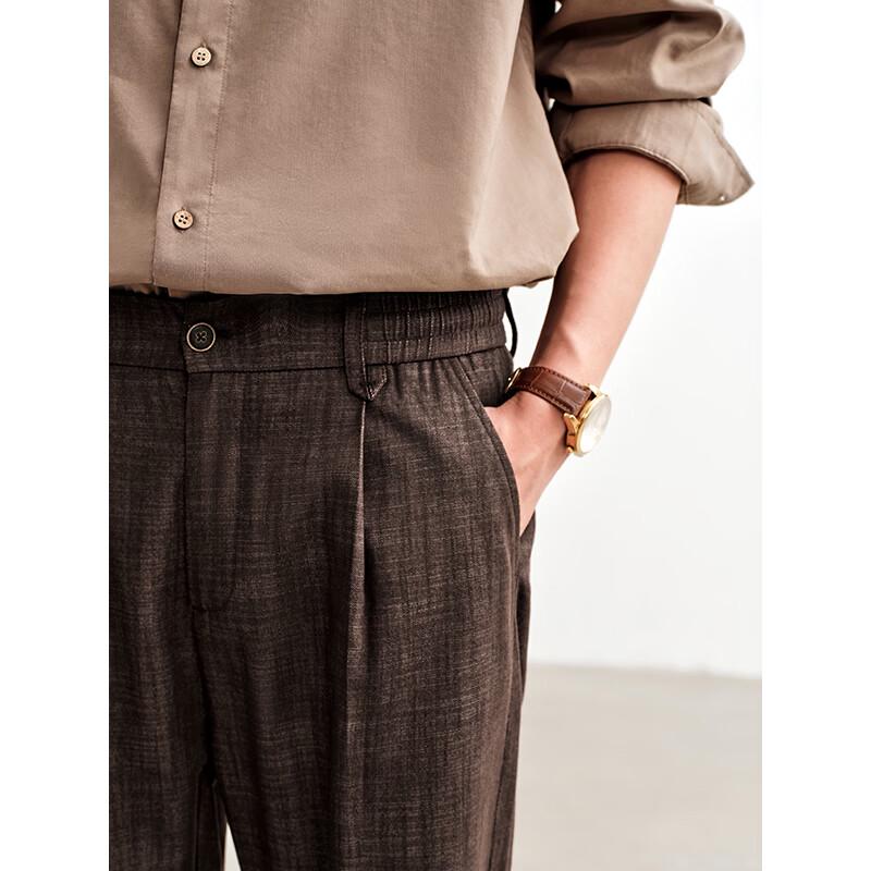 HAUT TON Men's Bamboo Weave Pleated Casual Trousers