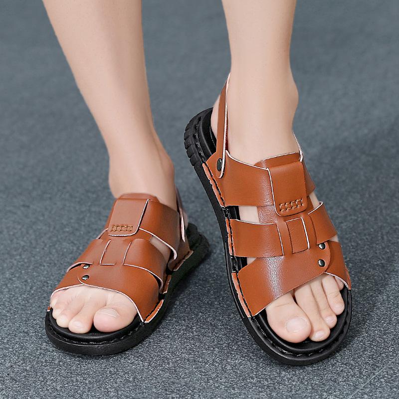 Beach Shoes Men Outdoor Lgihtweight Casual Sandals Men's Flip Flops Fashion Dark Pattern Design Non-Slip 2 Wear Method Size 45