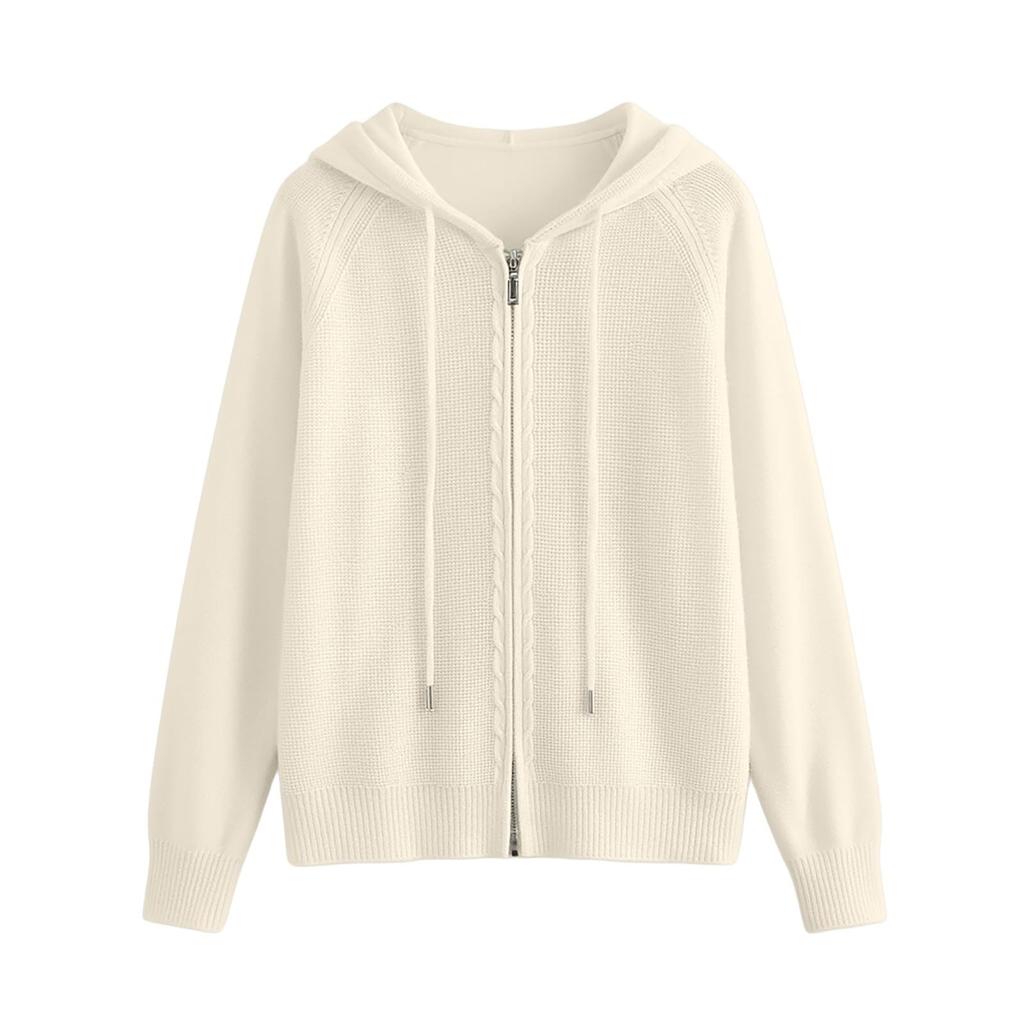 Women's Zip-Up Hooded Knit Cardigan Top for Layering