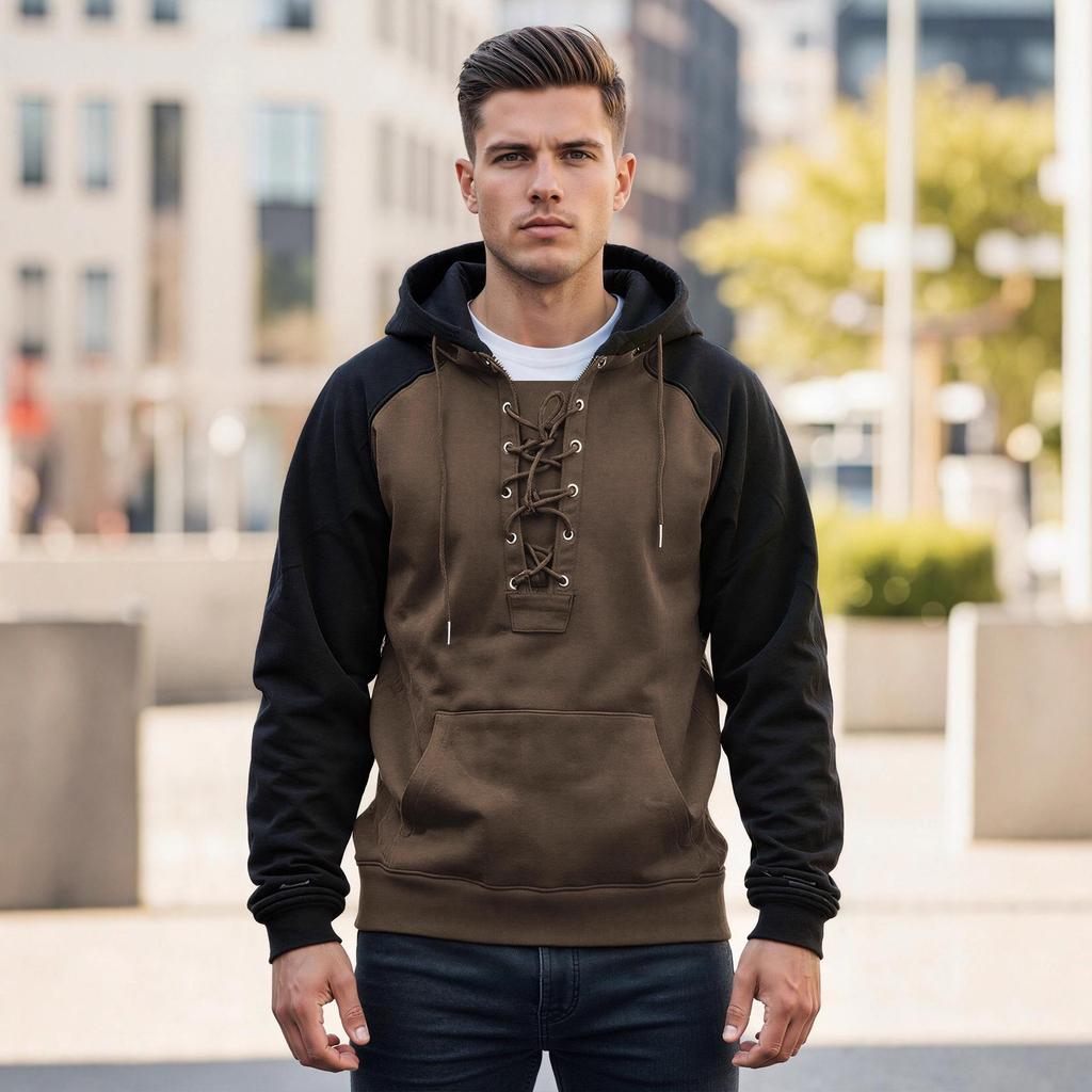 Men's Color Block Hooded Sweatshirt Pullover, Autumn/Winter European Size Casual Jacket