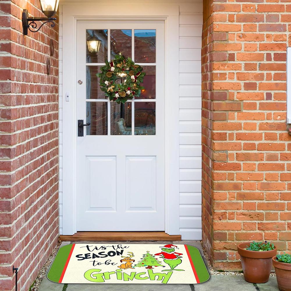 New 2Pcs Polyester Fiber Christmas Kitchen Rugs and Mats For Home Decorations