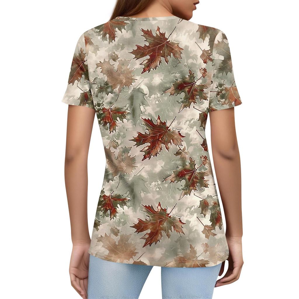 Women's T Shirt Print Button Short Sleeve Daily Weekend Fashion Basic V- Neck Regular Top