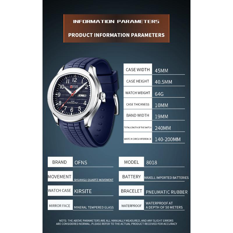 OFNS Fashion Herrenuhr 50M Wasserdicht Luxuriös Leuchtend Datum Woche Multifunktion Business Quarz Armbanduhr