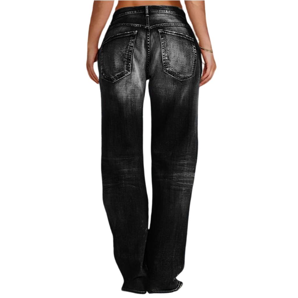 Women's High Waist Straight Loose Lace Stretch Lightweight Fashion Jeans