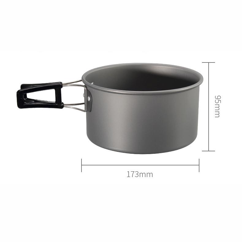 DS-308 Camping Cookware Set, Aluminum Pot Pan and Tea Kettle, Portable 4-Piece Nesting Cooking Kit for Outdoor Picnic Backpacking
