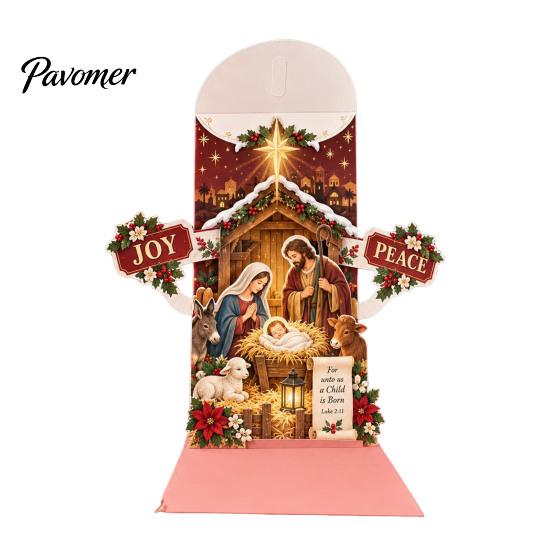 Reindeer Design Holiday Stationery 3D Pop Up Christmas Card, Money Gift Card Holder with Decorative Paper Craft Cards Cash Slot, Hummingbird