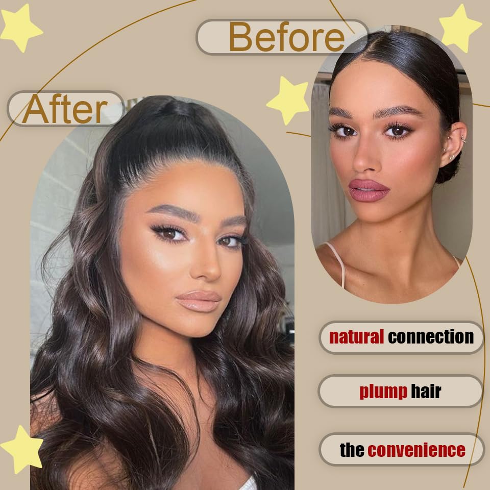 XINRAN Syntetyczny kucyk Elastyczny owinięty kucyk Przedłużanie włosów 30-calowe długie faliste kucyki dla kobiet