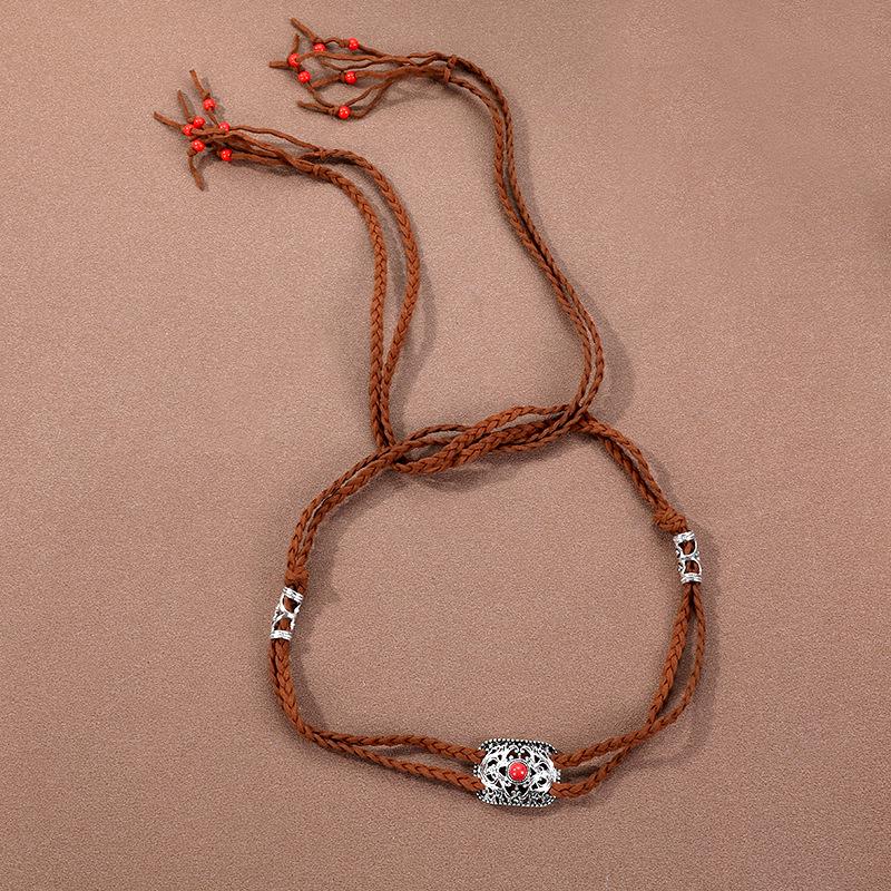 Böhmisches Retro Halsketten- & Ohrring-Set: Ethnischer Stirnschmuck im tibetischen Stil