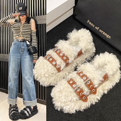 Fashion Women Shoes Autumn Slip-on Loafers Fur Female Footwear Casual Sneaker Square Toe Shallow Mouth Fall Slip On Winter Dress White