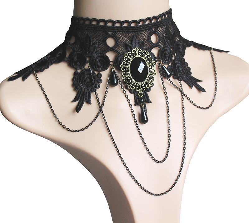 Handmade Black Lace Crystal Clavicle Necklace - European & American Popular Jewelry