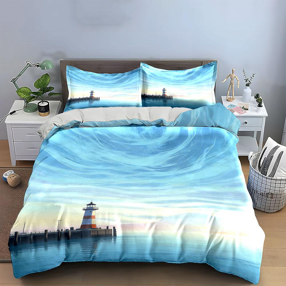 Lighthouse and Ocean Pier. Bedding Sets Duvet Cover Sets Duvet Covers Pillowcases(1 * Duvet Cover 2 * Pillowcases Without Duvet Insert)