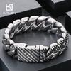 Kalen 20/33mm Stainless Steel Chunky Bracelet for Men Vintage Striped Cuban Chain Cuff Bracelets Personalized Cool Party Jewelry