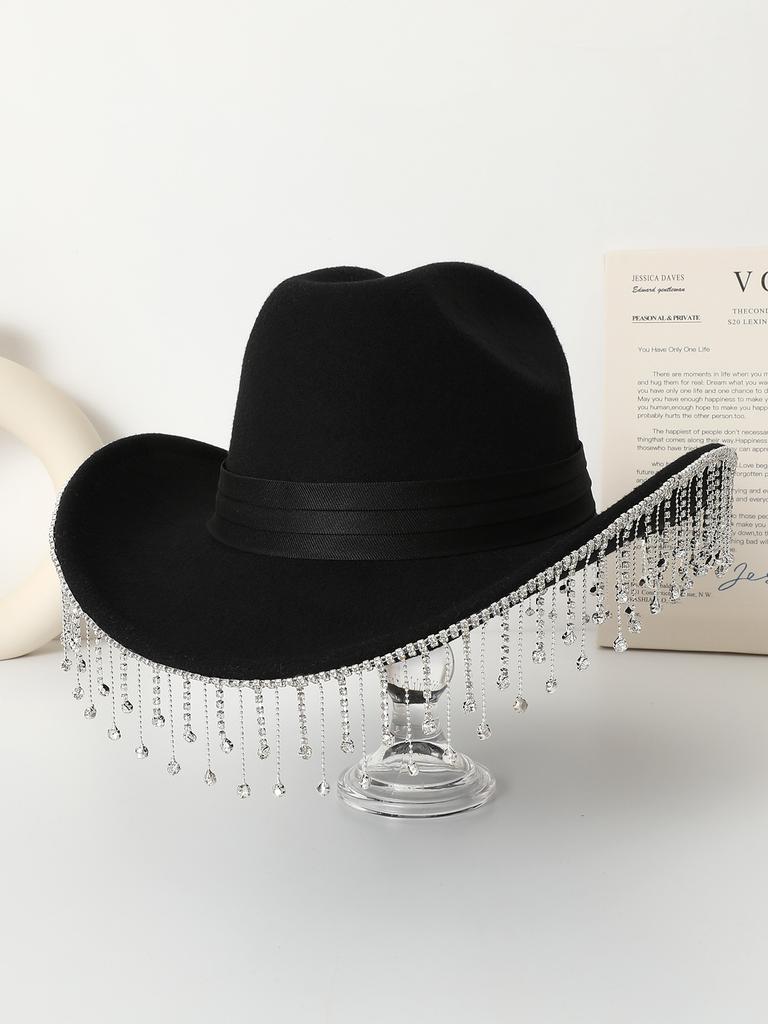 New Dragon and Phoenix Rhinestone Fringed Cowboy Hat Carnival Party Western Jazz Cowboy Hat Top Hat Bullfighting Hat