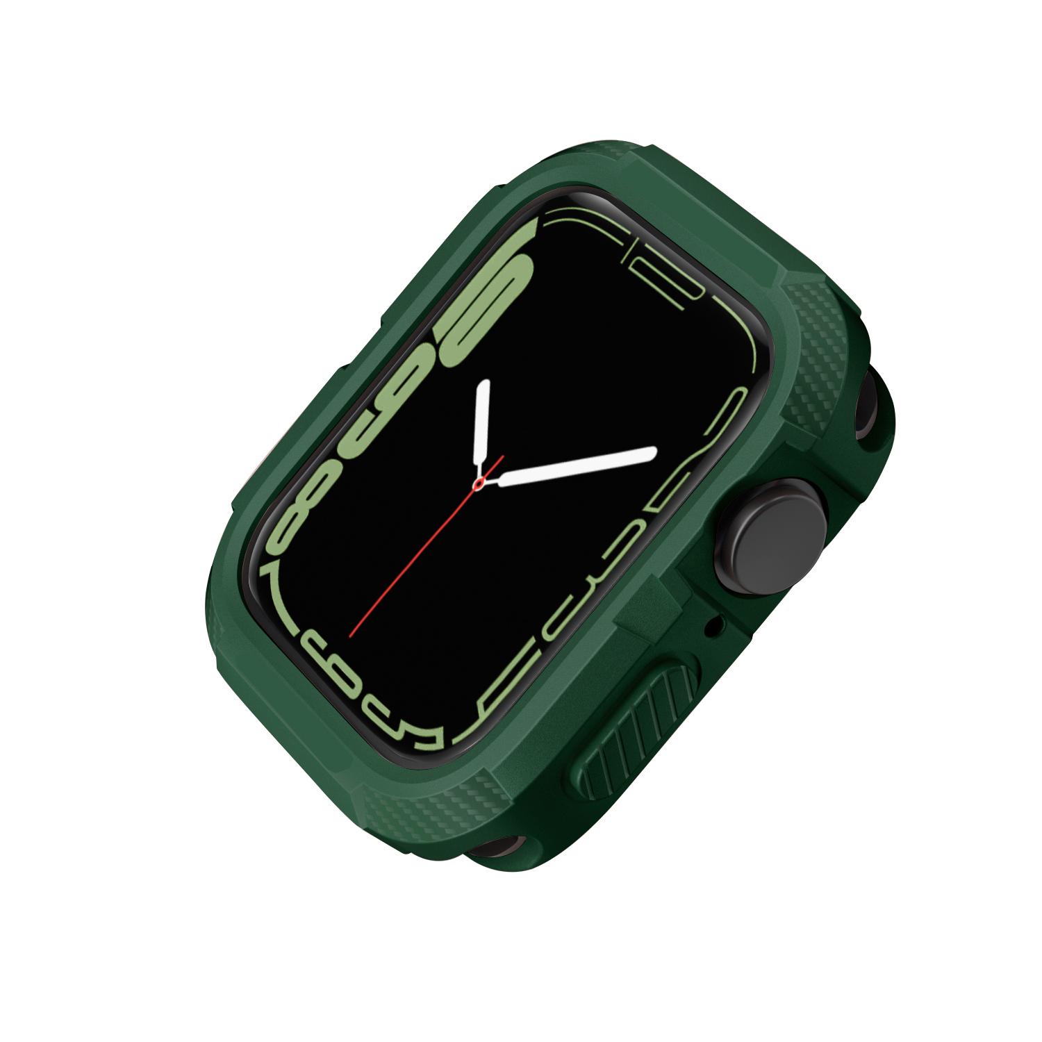 Rugged Cover for Apple Watch Case 44mm 40mm 45mm 41mm se 6 3 iWatch Accessories TPU Screen Protector Apple watch series 5 8 7 9 38mm or 40mm or 41MM зелёный
