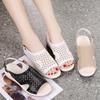 In Summer, the New Hollow Leather Beef Tendon Sole Fish Mouth Sandals Thick-soled Wedge Heel Mother Leather Sandals